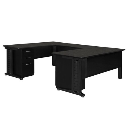 Regency Fusion U-Desks with Storage, 96 D X 29 H, 66 W X Wood, Metal, Ash Grey MUD663042AG